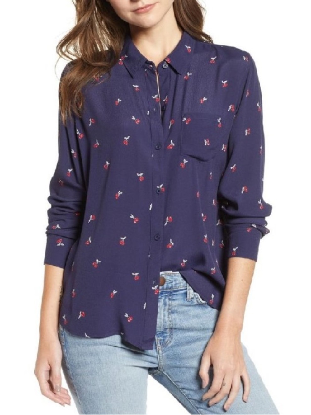 Rails Navy Shirt with Red Cherry Print